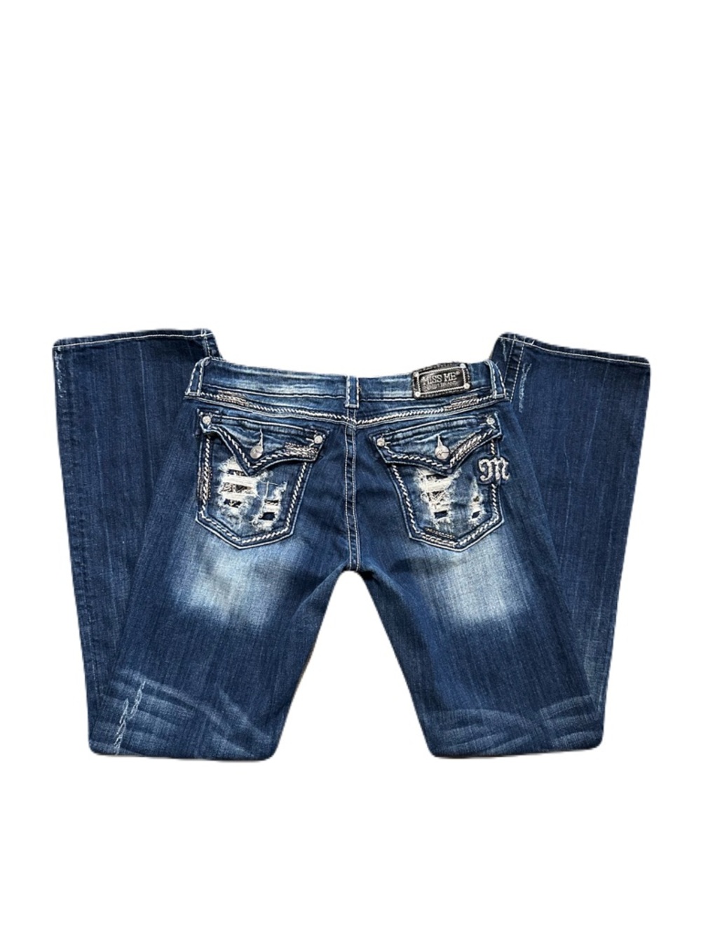 Miss Me Women's Dark Blue Distressed Boot Cut Jeans